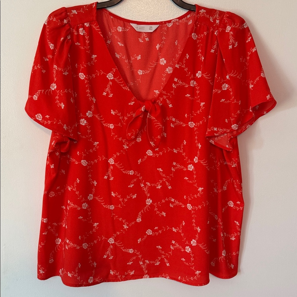 LC Lauren Conrad Scarlet Blouse with Floral Design